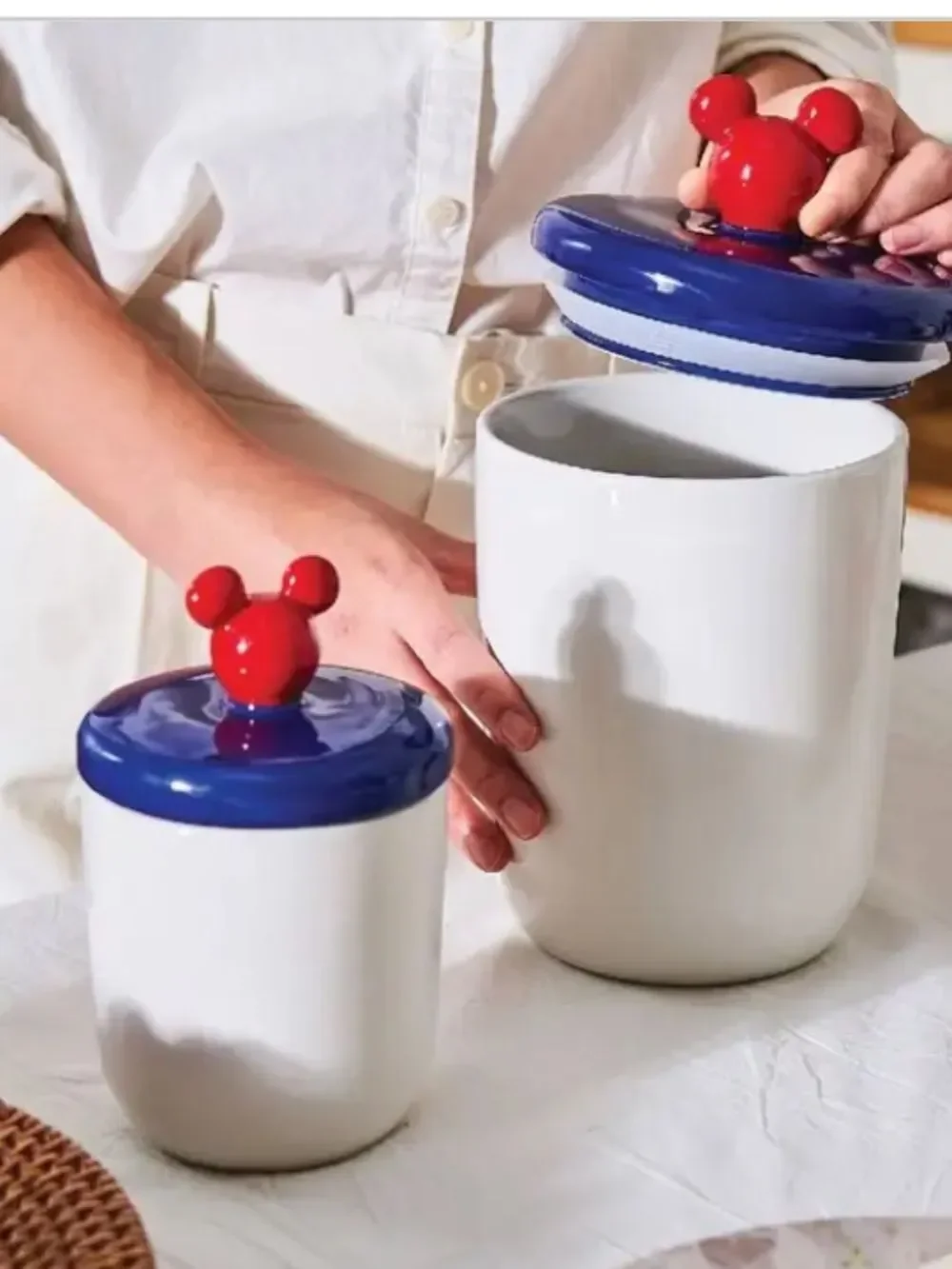 Disney Mickey Mouse Ceramic Canisters Set of 2, Red, White, Blue, NWT